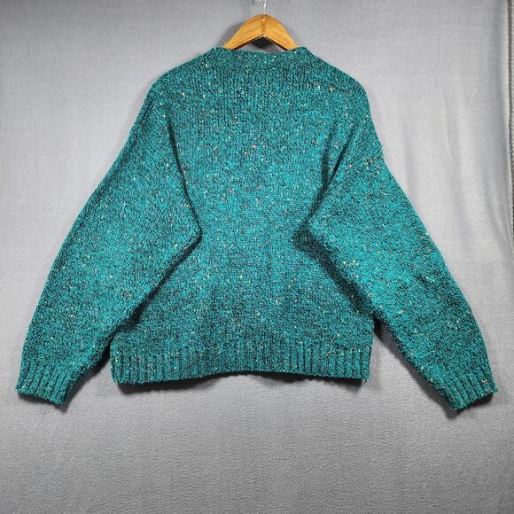 Vtg Womens Sweater XL Confetti Teal Lady Van Heusen Cable Knit Crewneck 70s 80s - Picture 2 of 8